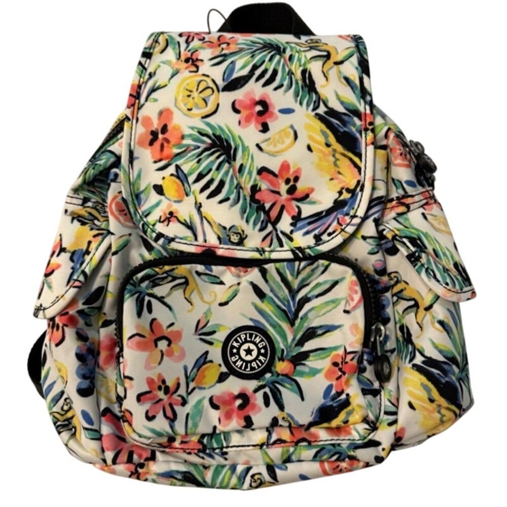 New NWT Kipling city mini–Backpack Tropical Monkey Floral Parrot Multicolor